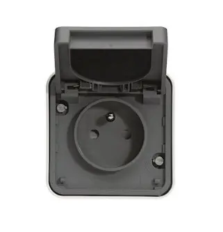 Prise Cubyko, grise, 16 A - 250 V, 2P + T, quickconnect pour assemblage avec la boite simple BERKER